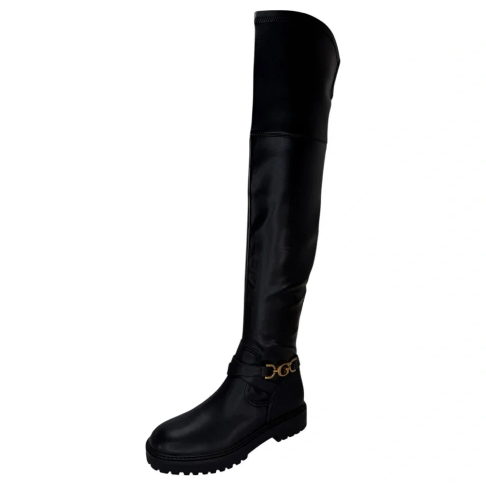 Guess Jellio Black Faux Leather OTK Womens Boots Size 9M